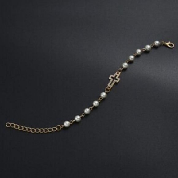 White Pearl Cross Bracelet - Picture 5 of 7